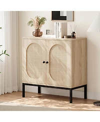 gaomon Rattan Sideboard Set of 2, Accent Storage Cabinet with 2 Doors and Adjustable Shelf, Boho Buffet Cabinet with Metal Legs
