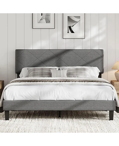 gaomon Upholstered Bed Frame with Headboard, Platform Design with Wood Slats, Easy Assembly