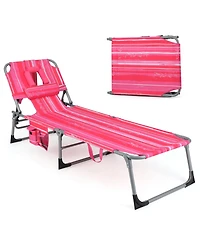 Gouun Adjustable Folding Beach Lounge Chair with Face Hole and Pillow