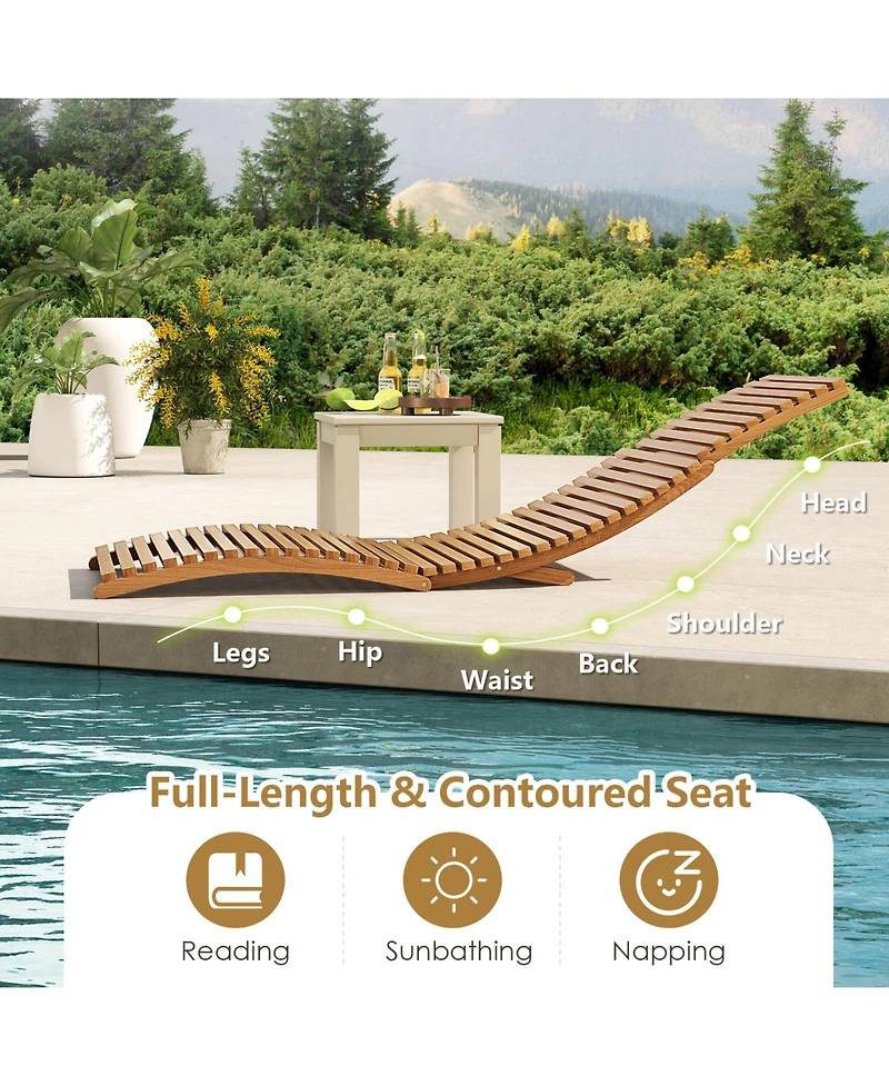 Gouun Teak Wood Folding Patio Chaise Lounge with Slatted Seat