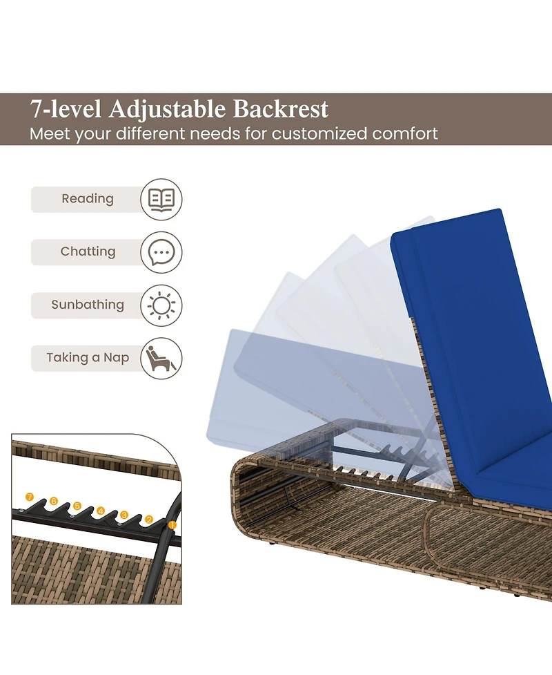Gouun 7-Position Pe Rattan Outdoor Chaise Lounge with Removable Cushion