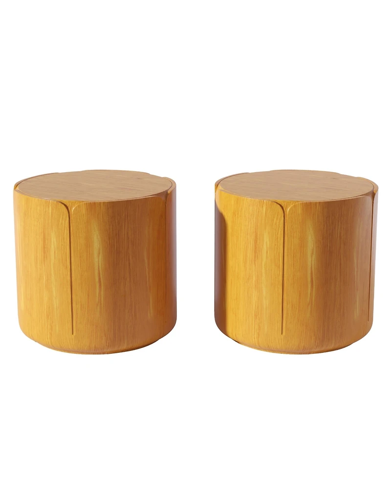 Clihome Round Outdoor Indoor Side Table Set, Modern Wood Grain Patio Garden Stool