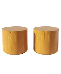 Clihome Round Outdoor Indoor Side Table Set, Modern Wood Grain Patio Garden Stool