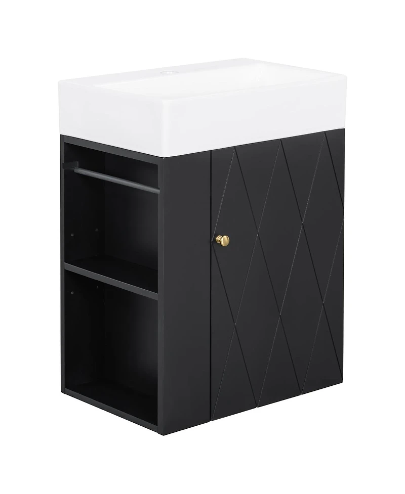 Sillysis 20 Inch Bathroom Vanity with Ceramic Sink, Side Storage Shelves and Towel Bar, Wall Mount Cabinet for Small Spaces