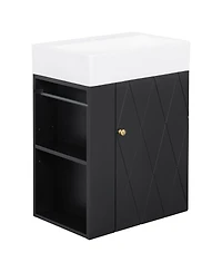 Sillysis 20 Inch Bathroom Vanity with Ceramic Sink, Side Storage Shelves and Towel Bar, Wall Mount Cabinet for Small Spaces