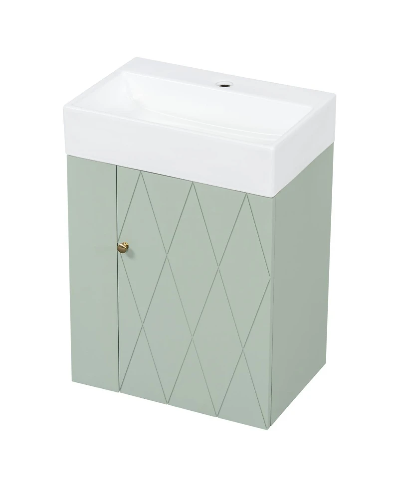 Sillysis 20 Inch Bathroom Vanity with Ceramic Sink, Side Storage Shelves and Towel Bar, Wall Mount Cabinet for Small Spaces