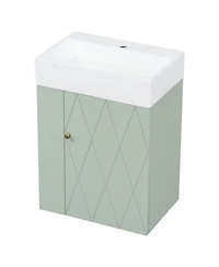 Sillysis 20 Inch Bathroom Vanity with Ceramic Sink, Side Storage Shelves and Towel Bar, Wall Mount Cabinet for Small Spaces