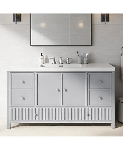 Sillysis 60 Inch Modern Bathroom Vanity with Countertop, Soft Close Drawers and Ample Storage, Freestanding Cabinet for Large Bathrooms