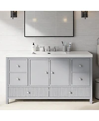 Sillysis 60 Inch Modern Bathroom Vanity with Countertop, Soft Close Drawers and Ample Storage, Freestanding Cabinet for Large Bathrooms