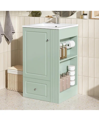 Sillysis 20 Inch Bathroom Vanity with Ceramic Sink, Soft Close Drawer and Side Shelves, Freestanding Storage Cabinet for Small Spaces.