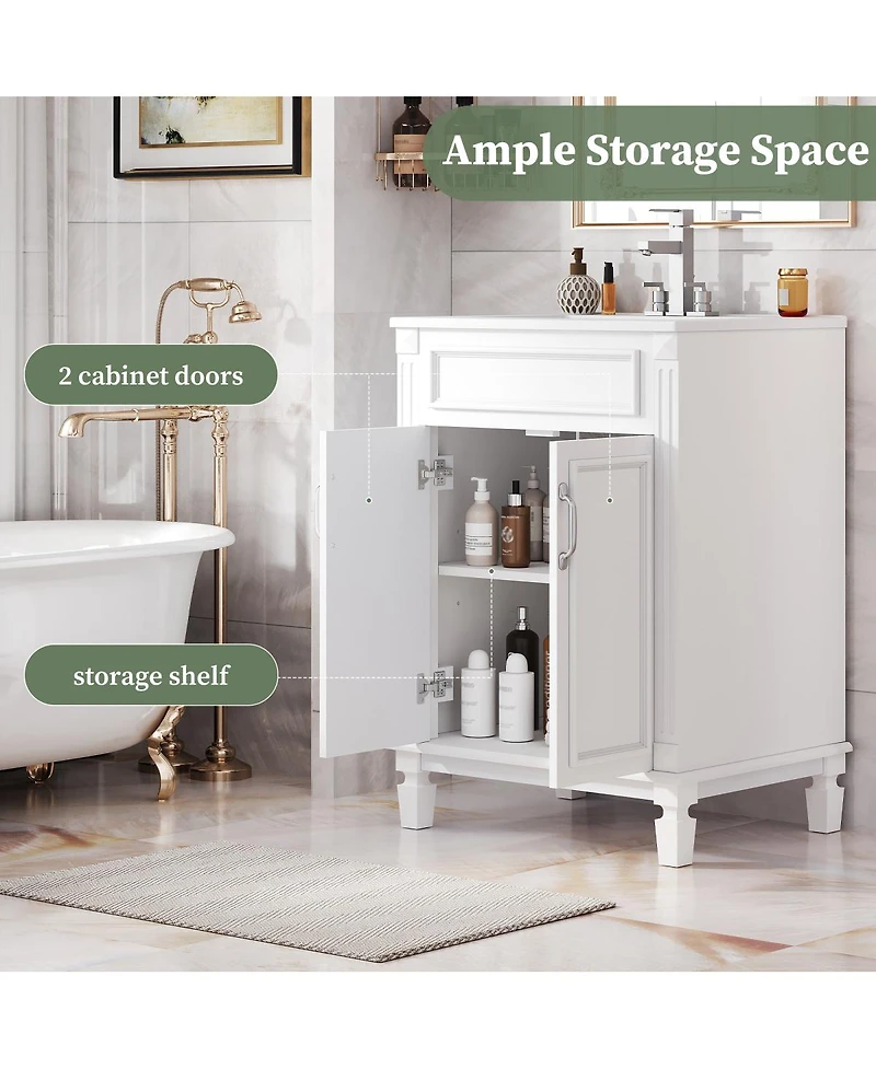 Sillysis 24 Inch Freestanding Bathroom Vanity with Ceramic Sink, Soft Close Storage, Solid Wood Cabinet for Small Spaces.