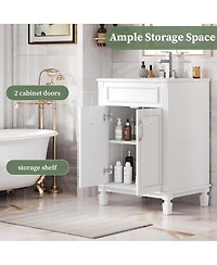 Sillysis 24 Inch Freestanding Bathroom Vanity with Ceramic Sink, Soft Close Storage, Solid Wood Cabinet for Small Spaces.