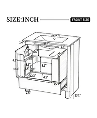 Busdays 30 Inch Oak Wood Grain Bathroom Vanity with Ceramic Sink Solid Wood Frame Soft Close Doors and Drawer Adjustable Shelf