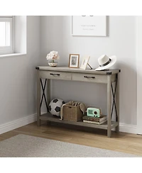 gaomon 31" Industrial Console Table with Drawers and Open Shelf