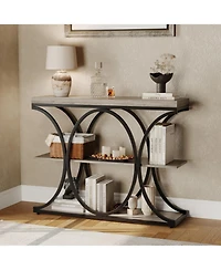 gaomon 39" Industrial 3-Tier Sofa Console Table with Oval-Shaped Metal Frame and Adjustable Feet