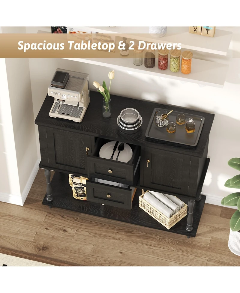 gaomon 42" Farmhouse Wooden Console Table with 2 Drawers, 2 Doors and Storage Shelf, Entryway Table and Tv Stand for Living Room
