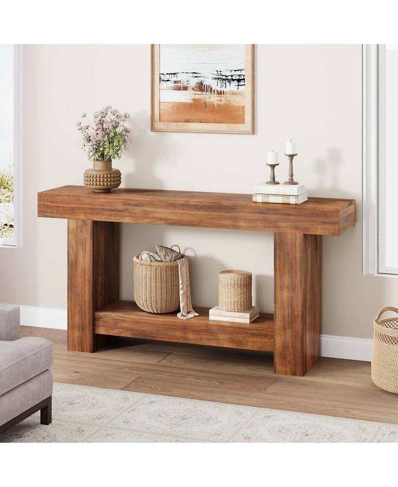 gaomon 63" Farmhouse 2-Tier Console Sofa Table with Storage, for Entryway, Living Room and Hallway