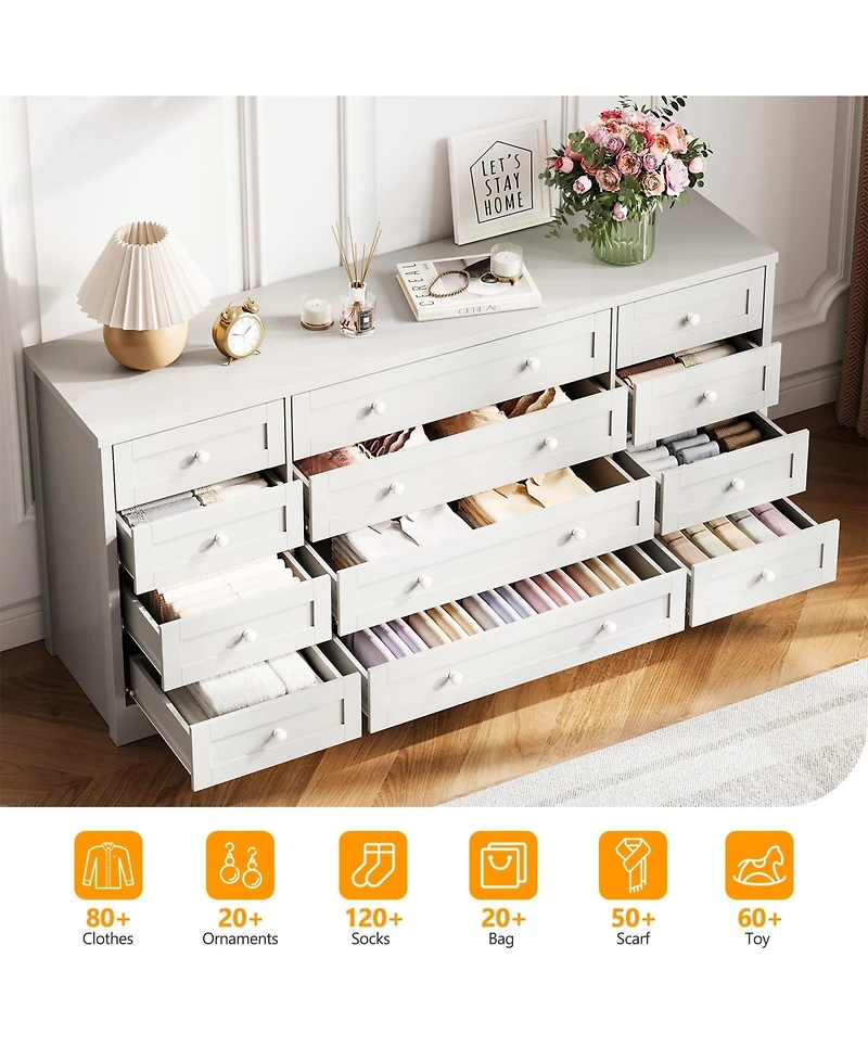 gaomon 12 Drawer Wood Dressers for Bedroom, Wooden Dresser for Living Room, Hallway, Entryway