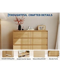 gaomon Farmhouse 6 Drawer Dresser, 47 Inch Wide Chest of Drawers, Handle-Less Design Oak Wooden Organizer Cabinet for Bedroom