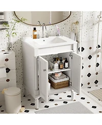 Busdays 24 Inch Bathroom Vanity with Top Sink 2 Tier Modern Storage Cabinet Single Sink Large Storage Shelves