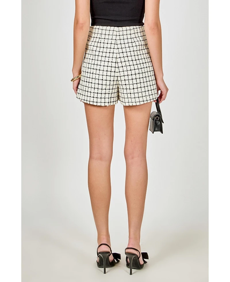 endless rose Women's Boucle Tweed Check Shorts