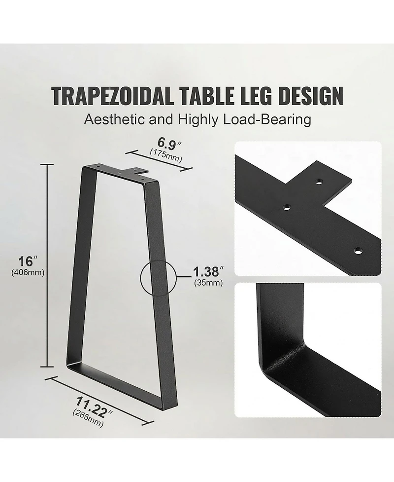 Gouun Trapezoid Steel Table Legs Set of 2, 400 lbs Capacity