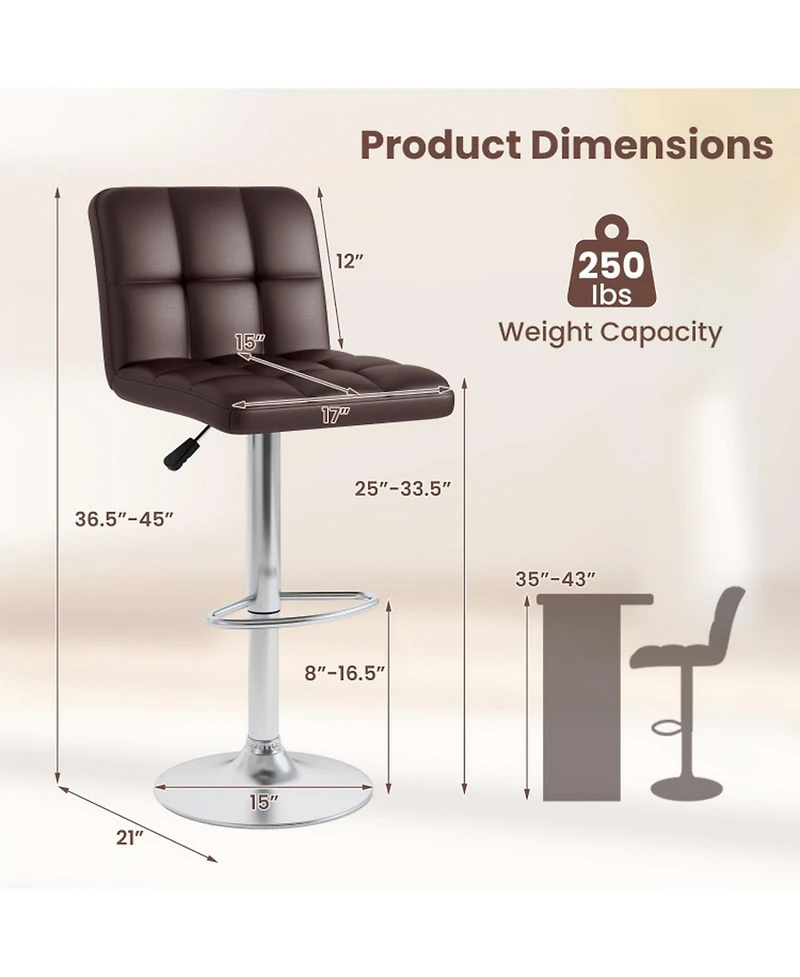 Gouun Adjustable Upholstered Faux Leather Bar Height Stools Set of 2 with Metal Legs