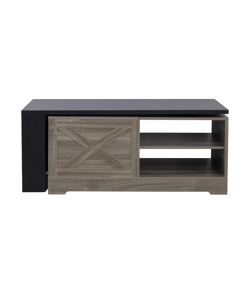 Rainsken Wooden Farmhouse Lift Top Coffee Table, Rectangular Center Table with Extendable Design, Barn Doors and Hidden Storage for Living Room