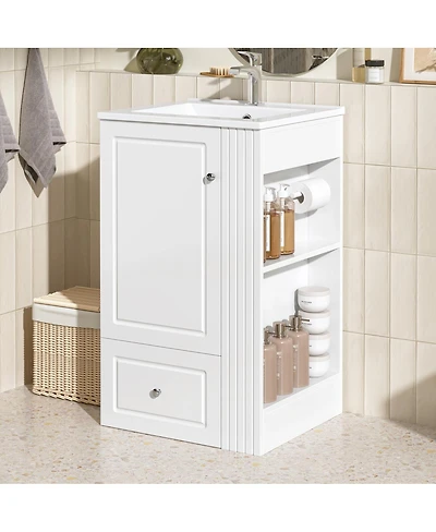 Sillysis 20 Inch Bathroom Vanity with Ceramic Sink, Soft Close Drawer and Side Shelves, Freestanding Storage Cabinet for Small Spaces.