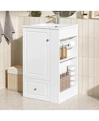 Sillysis 20 Inch Bathroom Vanity with Ceramic Sink, Soft Close Drawer and Side Shelves, Freestanding Storage Cabinet for Small Spaces.