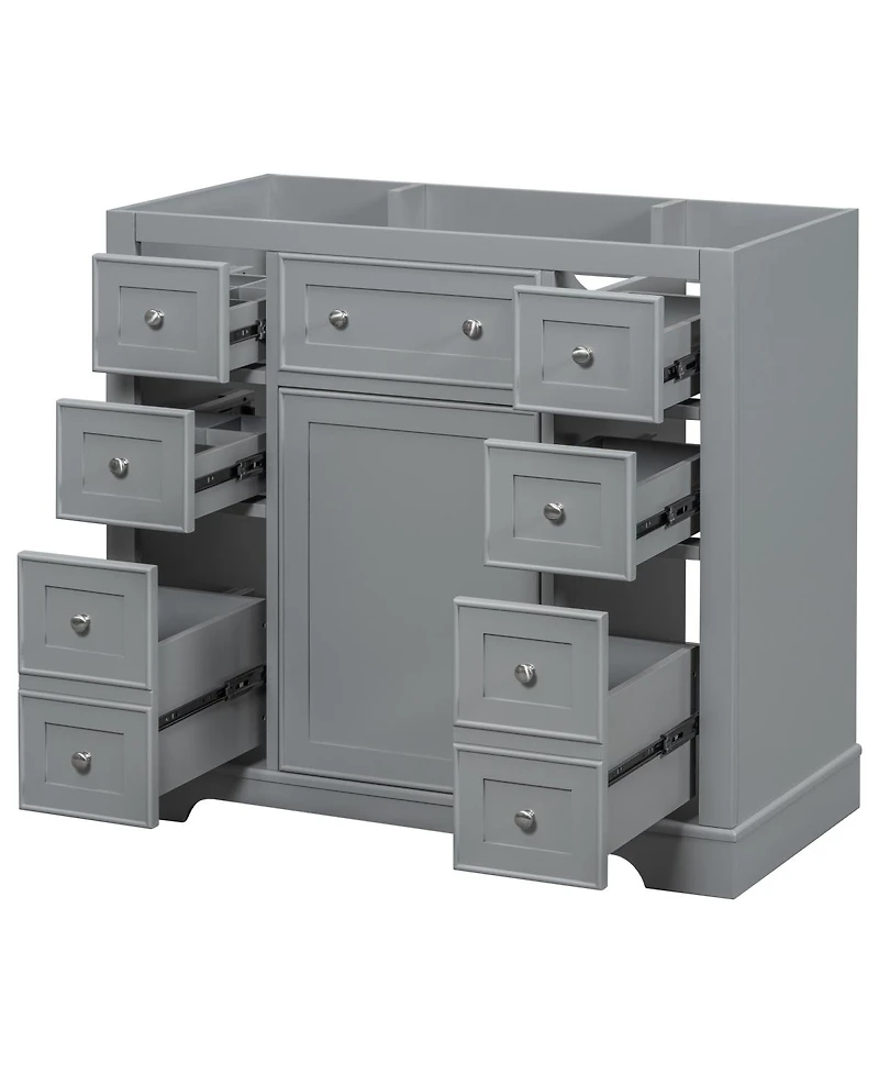 Sillysis 36 Inch Modern Bathroom Vanity Base without Sink, Solid Wood and Mdf Cabinet with 6 Drawers Adjustable Shelf for Storage
