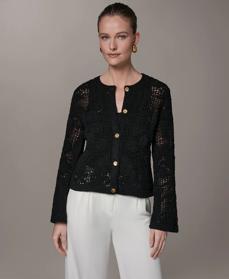 Donna Karan New York Women's Crochet Button-Front Jacket