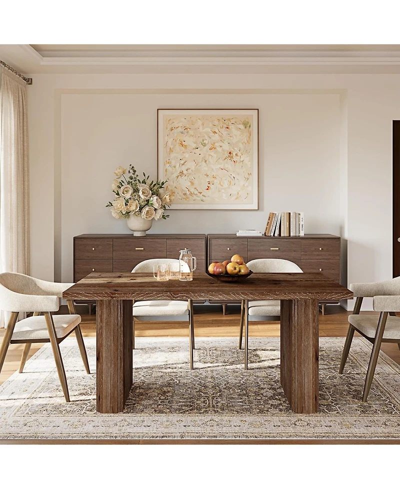 Tribesigns Solid Wood Dining Table for 4-6, Farmhouse Rectangular Kitchen Dinner Table