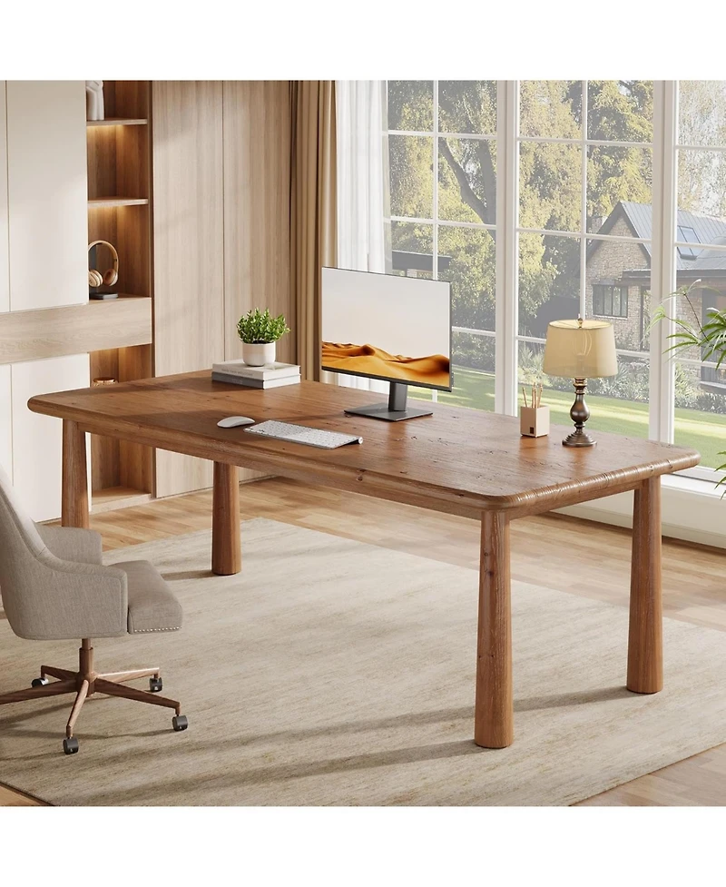 Tribesigns 63'' Solid Wood Executive Desk, Modern Office Computer Desk, Study Writing Table Workstation