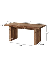Tribesigns 63" Solid Wood Dining Table, Farmhouse Kitchen Table for 4-6, Rectangular Rustic Brown Dining Room Table