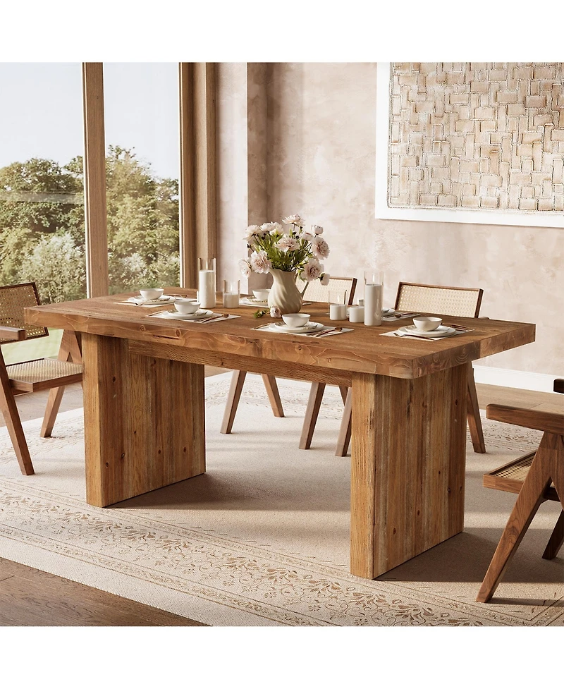 Tribesigns 63" Solid Wood Dining Table, Farmhouse Kitchen Table for 4-6, Rectangular Rustic Brown Dining Room Table
