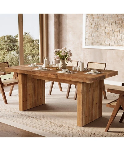Tribesigns 63" Solid Wood Dining Table, Farmhouse Kitchen Table for 4-6, Rectangular Rustic Brown Dining Room Table
