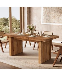 Tribesigns 63" Solid Wood Dining Table, Farmhouse Kitchen Table for 4-6, Rectangular Rustic Brown Dining Room Table