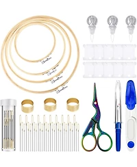 Gnuadz 53 Pieces Cross Tool Embroidery Starter Kit Hoop Ring Sewing Threading Thimbles Floss Bobbins Seam Ripper