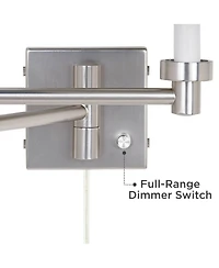 Possini Euro Design Modern Swing Arm Wall Lamp Cord Cover Brushed Nickel Plug-In Light Fixture Cotton Cylinder Shade Bedroom