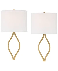 Possini Euro Design Sian Modern Wall Light Sconces Set of 2 Warm Brass Hardwired 10" Fixture Half-Moon Linen Shade for Bedroom