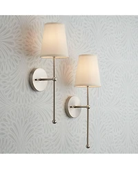 Possini Euro Design Elena Modern Wall Light Sconces Set of 2 Brushed Nickel Hardwire 6" Fixture Cream Linen Shade for Bedroom Reading Living Room Home