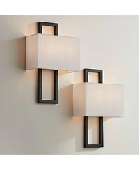 Possini Euro Design Modena Modern Wall Light Sconces Set of 2 Hardwire 9 1/2" Fixture Silvery Faux Silk Shade for Bedroom Reading Living Room