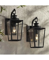 Possini Euro Design Ackerly Modern Outdoor Wall Light Fixtures Set of 2 Lantern Frame 17 1/4" Clear Glass for Post Exterior