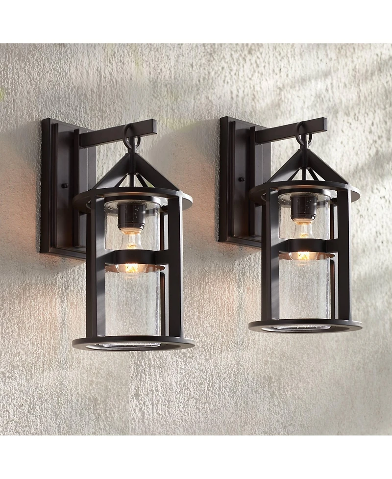 John Timberland Argentine Rustic Farmhouse Outdoor Wall Light Fixtures Set of 2 Bronze 17" Clear Seedy Glass for Post Exterior Barn Deck
