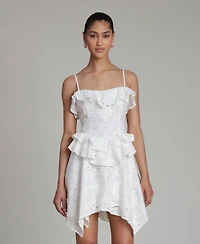 Avec Les Filles Women's Sweetheart Straps Ruffle Handkerchief Hem Mini Dress