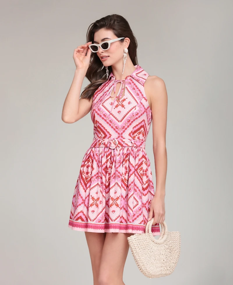 Avec Les Filles Women's Sleeveless Tie Detail Mini Dress