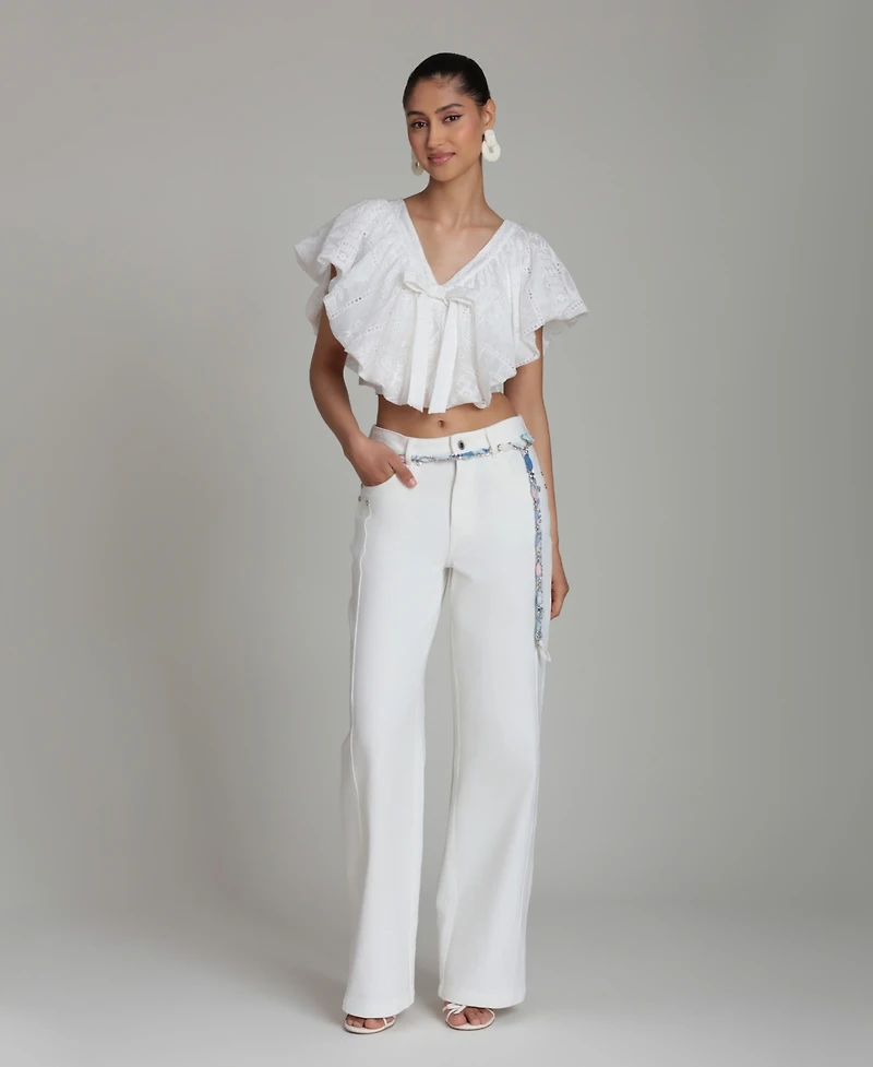Avec Les Filles Women's V-Neck Tie-Detail Bubble Top