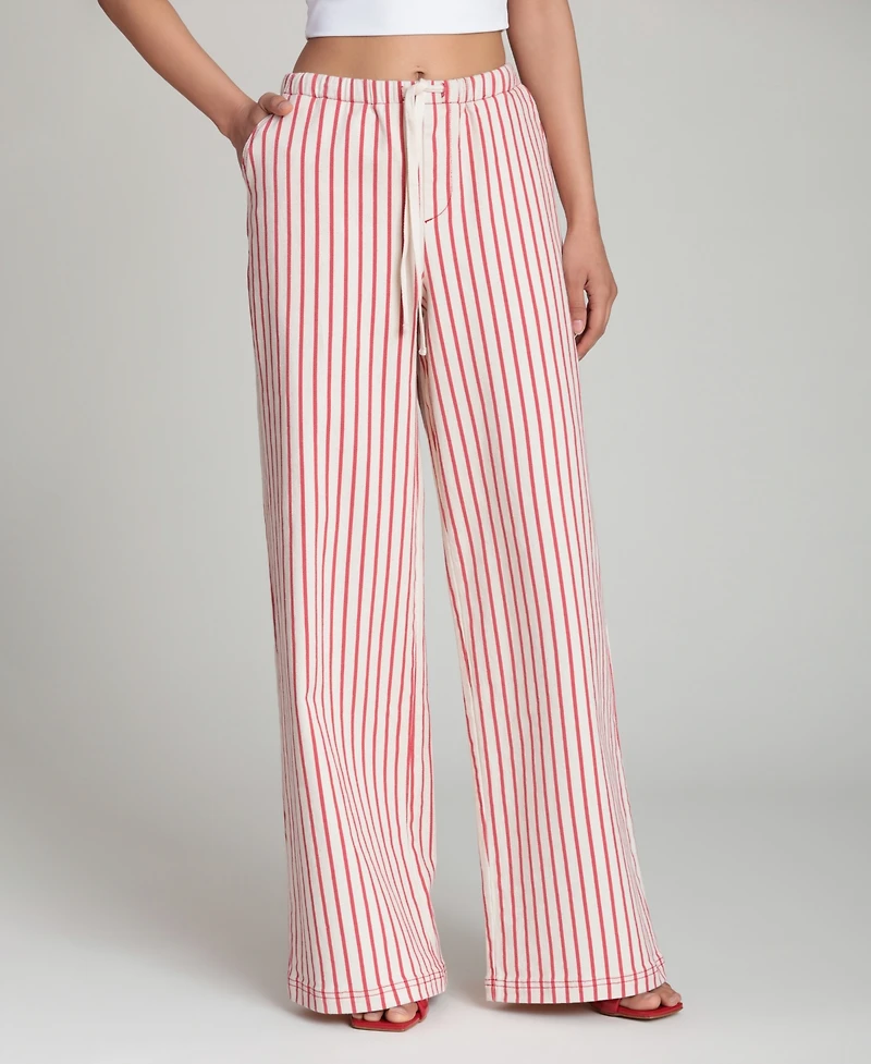 Avec Les Filles Women's Mid-Rise Striped Drawstring Pants
