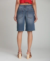 Avec Les Filles Women's Mid-Rise Lobster Embroidered Denim Shorts
